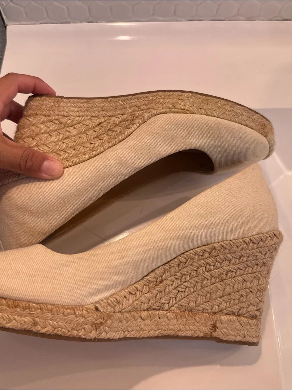 NEW J. Crew Womens Canvas Espadrille Wedge Pumps in Beige Color Size 8 Classic